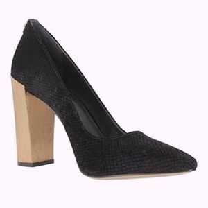 CALVIN KLEIN 'Neema' Pointy Toe Pump In Black Velvet golden heels womens size 6M